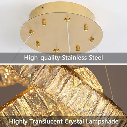 HAIXIANG Modern Crystal Chandelier Dimmable LED Ring Pendant Chandeliers Light Adjustable Glam Hanging Lighting Fixtures for Dining Room Living Room Bedroom Gold Light