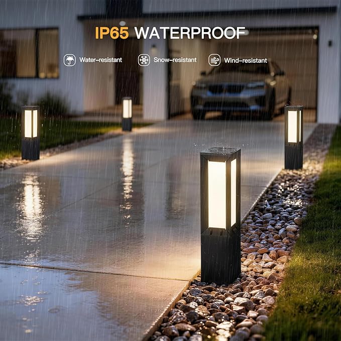 MVBT Solar Pathway Lights Outdoor, 23.6" Landscape Path Lights, IP65 Waterproof Solar Bollard Light, Dusk to Dawn Modern Lamp Path Light, 3000K Commercial Pathway Lighting for Driveway Walkway Patio