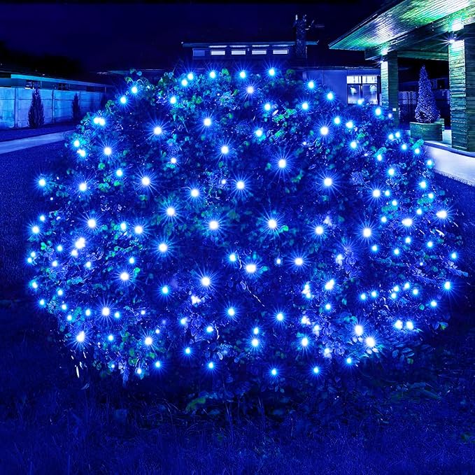 Dirnun Led Christmas Net Lights Blue Outdoor Christmas Lights 160LED 5ftx7ft, Waterproof Outdoor Indoor Fairy Mesh Net Light for Xmas Party, Yard, Patio, Trees, Shrubs, Bushes Decorations