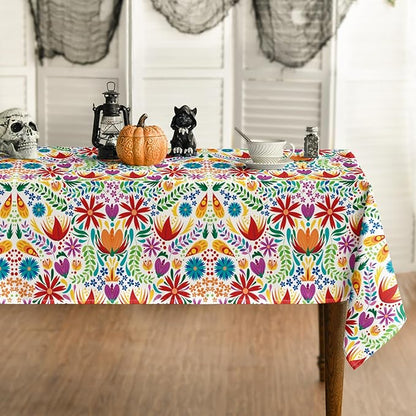 Horaldaily Mexico Tablecloth 60x84 Inch Rectangular, Halloween Cinco Dia De Los Muertos Design White Seasonal Table Cover for Party Picnic Dinner Decor