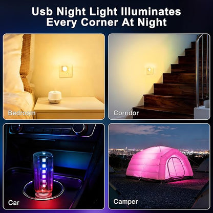13-in-1 Car USB Night Light - Touch Dimmable LED Filament Lamp with 13 Modes & 7 Colors, USB Interior Lights for Car, Truck, Party, Camping, Holiday, Bedroom, Desktop（2Pcs）