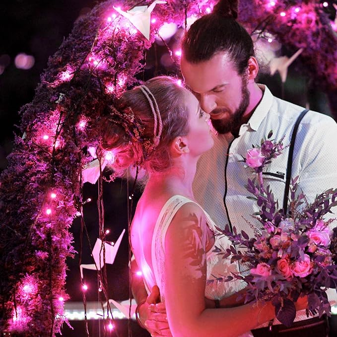 2 Pack Christmas Lights Outdoor, Total 200FT 600LED String Lights for Outside Waterproof with 8 Modes, Green Wire Twinkle Lights for Indoor Room Patio Garden Party Decorations, Pink