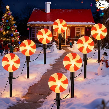 Abeja C9 Christmas Candy String Lights, 14FT Christmas Pathway Lights Plug in with 8 LED Candy Bulb, Pathway Lights Outdoor for Patio, Yard, Garden, Lawn Decoration-2 Sets