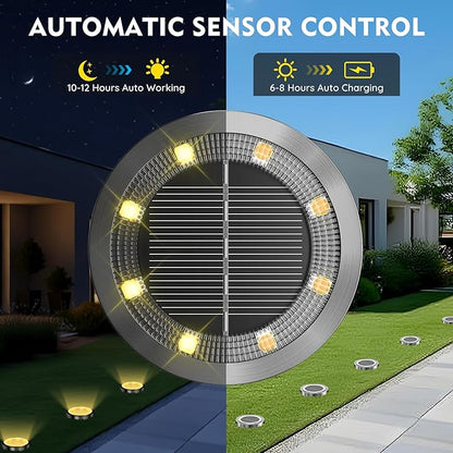 Solar Ground Lights Outdoor, 1 Pack Solar Lights Outdoor Waterproof, Mini Flat Solar-Powered Garden Light, Landscape Lighting for Garden Yard Lawn Pathway Walkway Driveway Backyard Decor, Warm White
