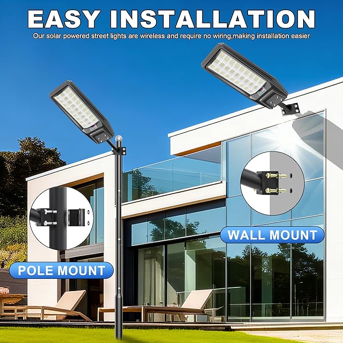 9500W Solar Street Light Outdoor Waterproof, 250000LM Large Commercial Light Solar Powered Dusk to Dawn LED Security Flood Lights with Remote/Motion Sensor, IP67 for Parking Lot/Garden/Yard