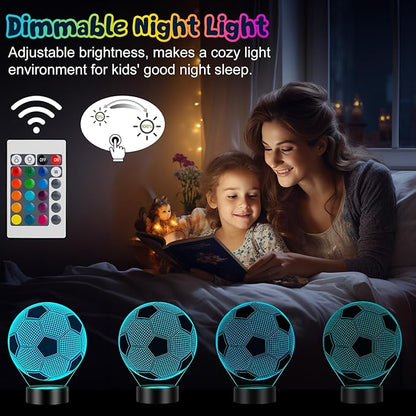 Linkax Soccer Gifts for Teens Boys Girls, Soccer Ball 3D Illusion Lamp Night Light Room Decor, 16 Colors Change 6 7 8 9 10 11 12 Year Old Boy Sports Fan Birthday Gifts