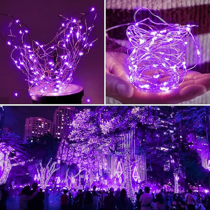 Selarlyt 2-Pack 200 LED Solar Fairy Lights Outdoor, Upgraded Oversize Lamp Beads & Super Bright Solar String Lights Outoor, 8 Modes Solar Lights for Garden Patio Decorations(Purple)