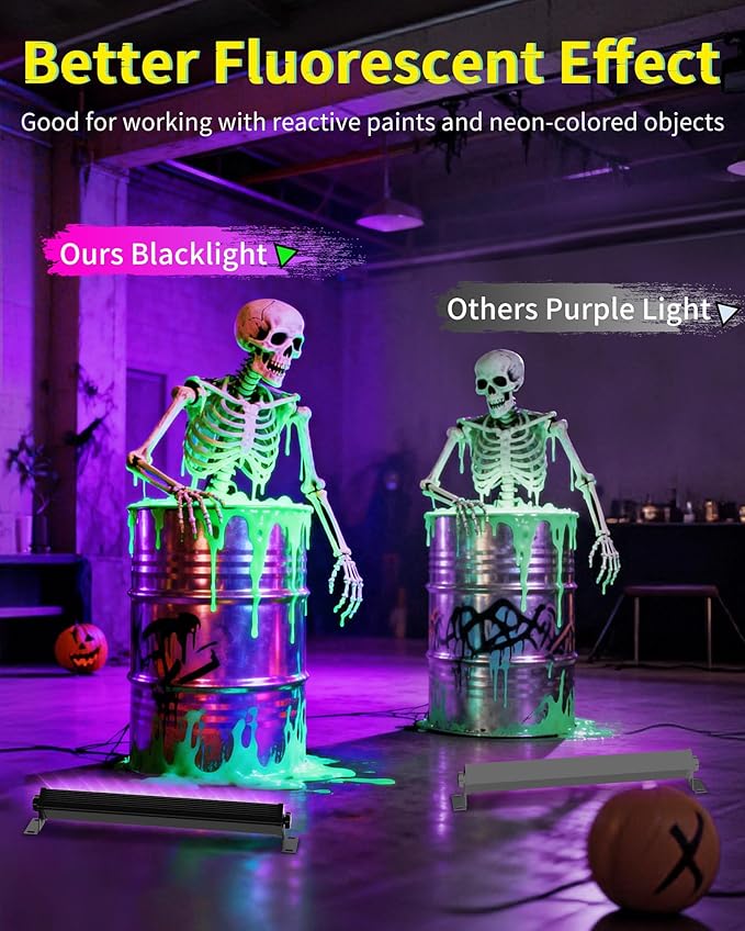 45W Black Light Bar with 6ft Cord+Switch, Each Light Up 25x25ft Area, LED Blacklight Flood Light for Neon Glow Party Body Paint Fluorescent Tapestry Poster Classroom Bedroom Halloween, 1 Pack