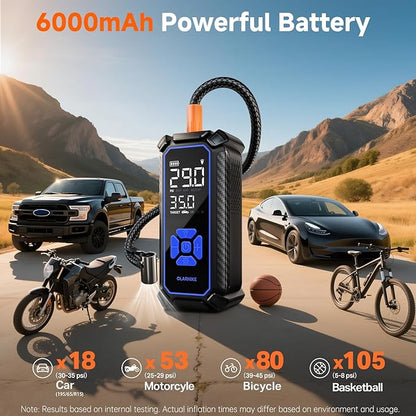 OlarHike Tire Inflator Portable Air Compressor, Dual Power - 6000mAh & 12V DC, Cordless Air Pump for Car Tires, Bikes, Motorcycle, Balls with LED & Digital Pressure Gauge, Auto Shut-off