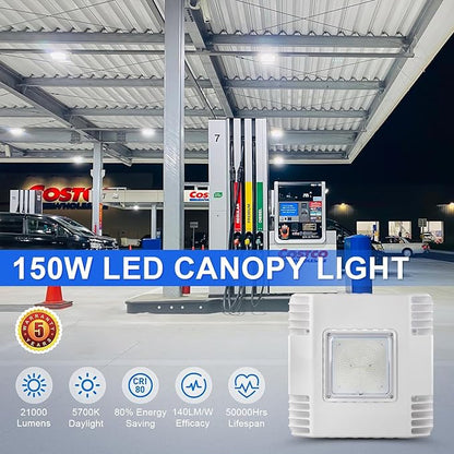 150W LED Canopy Gas Station Light, 21000LM 5700K Surface Mount Carport Ceiling Light (600W HID/HPS Equivalent), IP65 Rated High Bay Parking Garage Lighting, AC100-277V UL Listed (1-Pack)