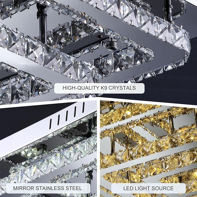 34" Large Crystal Chandelier with Remote/APP Control, 3 Color Temperature Light Fixture & Brightness Adjustable, Modern Flush Mount LED Ceiling Light Fixture for LivingRoom Kitchen Hallway Dining Room
