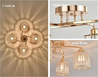 Crystal Chandelier, Modern Elegant Ceiling Light E26 Base Easy Installation Durable Metal Frame for Living Room Bedroom Dining Room,Golden (Style B)