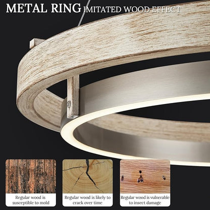 LED Ring Chandelier Weathered Wood Nickel Chandelier Dimmable Round Foyer Chandeliers Light Farmhouse Circular Chandeliers for Dining Room Entry Bedroom Office Living Room, 24in