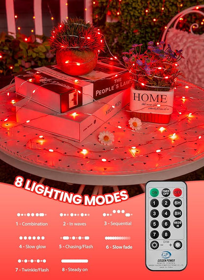 Minetom Fairy Lights with Remote, 66 Feet 200 Led Firefly String Lights Plug in for Bedroom Home Wall Ceiling Christmas Tree Wreath Craft Wedding Party Indoor Outdoor Decoration,Red