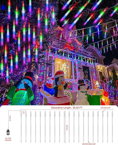 EAGWELL Christmas Meteor Shower Lights, 20 in 20 Tube Automatic Changing Cascading Rain Lights with 12 Modes, Waterproof Outdoor Xmas Decor for House, Yard, Wedding, Party