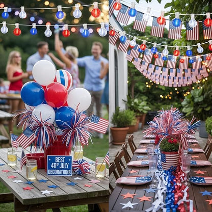 LAMPHOME 2-Pack 26Ft Outdoor Red White Blue String Lights, Patriotic Patio Light with 12+1 Edison Bulbs, LED Shatterproof String Lights for Outside Bistro Christmas Patio Party Decorations