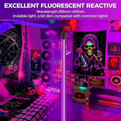 72W Black Light Bar - Upgraded 4ft Blacklight Bar 395nm to 405nm LED Black Lights Premium Floor Stand UV Light Bar with Power Cord, Plug, Switch for Glow Party, Halloween (1 Pack)