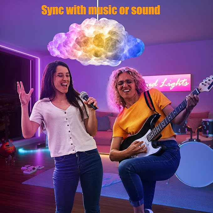 LED Cloud Light,2pcs RGB Cloud Lights with IC Remote Control and APP Control Cool Lights Sync Music Color Changing Led Light for Bedroom Ceiling Adults and Kids Modern Home Decorations