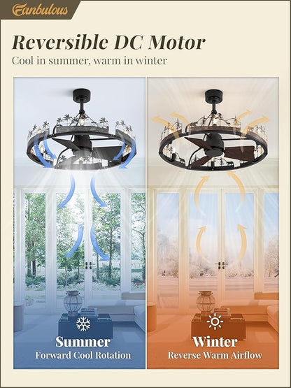 Fanbulous 30 Inch Farmhouse Rustic Ceiling Fan with Light and Remote, Black Chandelier Fan with Bear and Deer Design,Summer Sand Beach Design,Rustic Chandeliers for Living Room, Bedroom