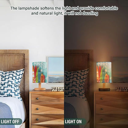 Table Lamp Colorful Surfboard Palm Tree Graphic Blue Wooden Summer Ocean Nightstand Lamp with Wood Base Fabric Lamp Shade Bedside Desk Lamp for Living Room Bedroom Kids Room Office