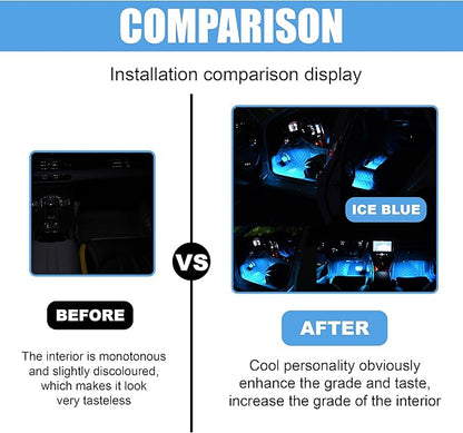 Car LED Strip Light, 24 LED RGB Neon Auto Interior Atmosphere Lights, 12V USB Port Under Dash Ambient Night Light, Universal Decorative Lamp Accessory for Car Truck (Ice Blue, USB)