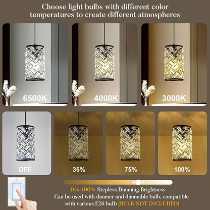 2 Pack Black Crystal Pendant Lights Kitchen Island, Modern Mini Chandelier, Adjustable Hanging Ceiling Light Fixture for Kitchen Dining Room Bedroom Foyer Bar, L6.1 x H11.8