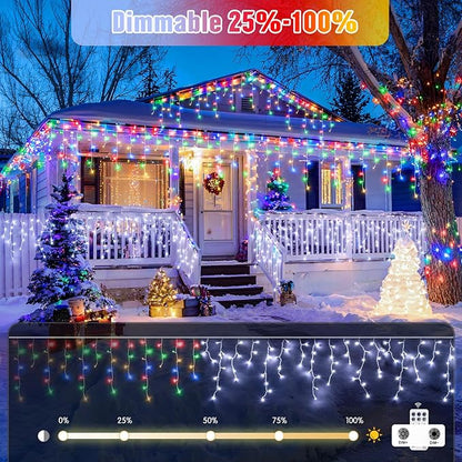 JMEXSUSS Color Changing Lights Outdoor Waterproof, 11 Modes 400 LED Christmas Icicle Lights with 40 Drops, White to Multicolor Icicle Light for Indoor Christmas Eaves Party Decorations