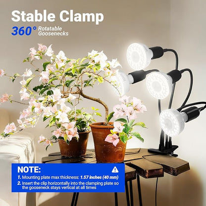 Barrina Orbgrow OG11A4 Clip On Grow Lights for Indoor Plants, Integrated Stepless Dimming & Timing, 5000K 44W(4 x 11W, 400 Watt Equiv), Full Spectrum 4-Gooseneck with E26 Plant Light Bulbs