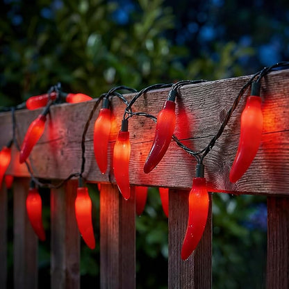 35 LED Red Chili Pepper Christmas Lights, 13.6Ft Outdoor String Lights with Warm White Bulbs, Plug in Fairy Lights for Indoor Party Kitchen Patio Garden Decor, Cook Off Decorations for Cinco De Mayo