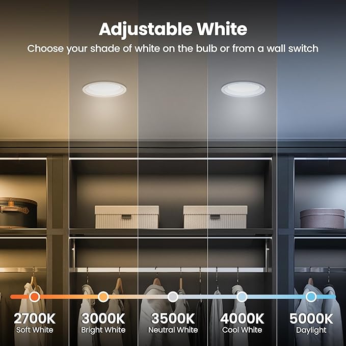 Feit Electric 4 Inch LED Recessed Downlight with Lumen Select, 75W Equivalent, Dimmable, 775 Lumens, 5CCT Selectable White 2700K–5000K, 90+ CRI, 50,000-Hour Lifetime, LEDR4HO/6WYCA/4, 4 Pack