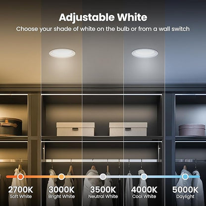 Feit Electric 4 Inch LED Recessed Downlight with Lumen Select, 75W Equivalent, Dimmable, 775 Lumens, 5CCT Selectable White 2700K–5000K, 90+ CRI, 50,000-Hour Lifetime, LEDR4HO/6WYCA/4, 4 Pack
