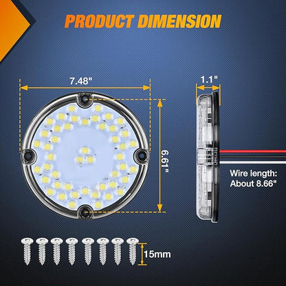 Nilight Tail Light 2PCS 7Inch Round 47 LED White with Inner Reflex Lens Marker Clearance Reverse Backup Running Taillight IP67 Waterproof for Trailer Truck Pickup Camper RV BUS
