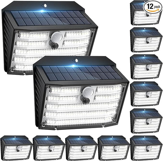 [12 Packs] Solar Motion Lights Outdoor, Ultra Bright Solar Fence Lights with Motion Sensor, IP65 Waterproof Security Light 3 Modes, 270° Lighting Angle, Wall Lights for Deck Patio Fence Garage Door
