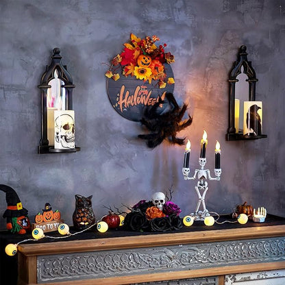 Candle Sconces Farmhouse Wall Decor - Black Gothic Dark Mirror Wall Candle Holder for Halloween Art Decorations - Wood Rustic Candles Sconce Set of 2 for Livingroom Fireplace