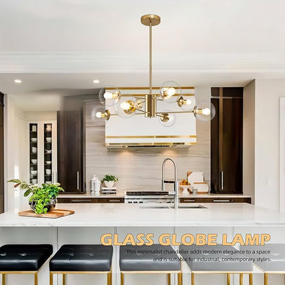 Bagood 8-Light Globe Sputnik Chandelier Modern Gold Sputnik Chandelier Mid Century Globe Pendant Light Brushed Brass Finished with Clear Glass Lampshade Chandeliers for Kitchen Bedroom