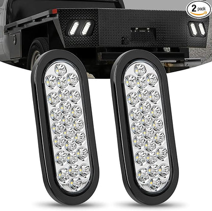 Nilight 6Inch Oval Trailer Tail Light 2PCS White 24LED Back Up Reverse Lights w/Flush Mount Grommets Plugs IP67 Waterproof for 12V Truck ATV UTV Bus RV Camper