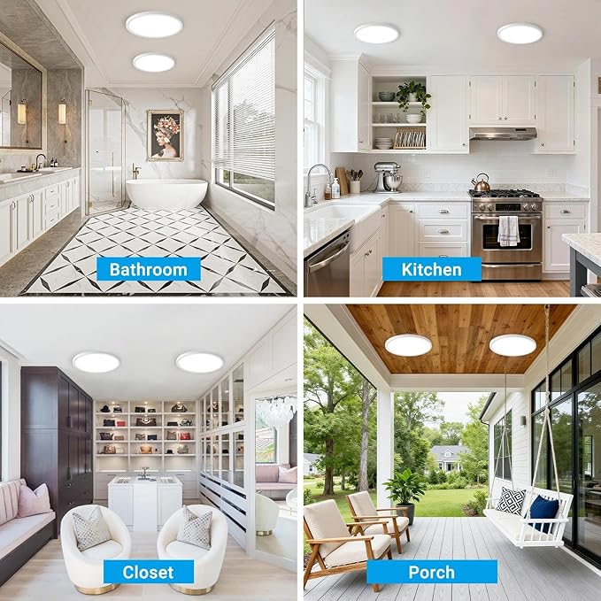 8 Pack LED Flush Mount Ceiling Light,9Inch 18W,3000K/3500K/4000K/5000K/6500K 5 Color Temperatures Ceiling Light Fixture for Kitchen Porch Hallway Bedroom Bathroom and Closet,White