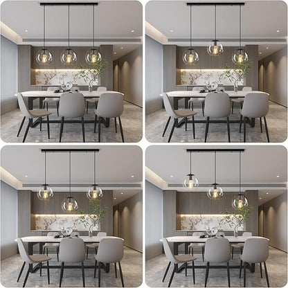 Globe Pendant Light, Modern Hanging Lighting Fixture, Classic Cluster Chandelier with Clear Glass Shades(Black, 3 Lights, 27.6 Inch)