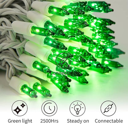 Minetom St. Patrick's Day Mini String Lights, 100 Count 27 Feet Detachable Incandescent Bulb Waterproof Green Fairy Lights Plug in for Indoor Outdoor Party Patio Christmas Decoration, White Wire