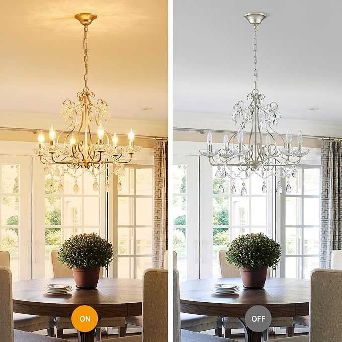 WUZUPS Crystal Candle Chandelier Pendant Flushmount Ceiling Light Modern Lighting Fixture for Bedroom Hallway Bar Kitchen Bathroom, H 22.5" x W 21.7", Nickel, E12 Base
