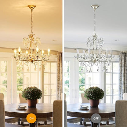 WUZUPS Crystal Candle Chandelier Pendant Flushmount Ceiling Light Modern Lighting Fixture for Bedroom Hallway Bar Kitchen Bathroom, H 22.5" x W 21.7", Nickel, E12 Base
