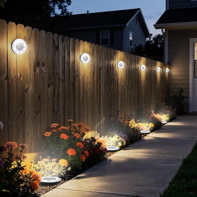 Joomer 16 Pack Solar Ground Lights, 2-in-1 Solar Lights Outdoor Waterproof Solar Powered Disc Light Landscape Garden Lighting Light for Patio Pathway Lawn Yard Driveway Walkway Deck Step(White)