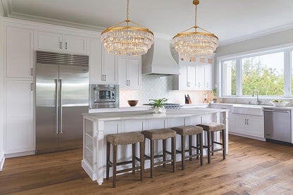 TOCHIC Gold Crystal Chandelier for Bedroom, 29" Modern Farmhouse Chandelier Light Fixture for Dining Living Room, Adjustable Round Hanging Chandelier for Kitchen Island, Foyer, Entryway