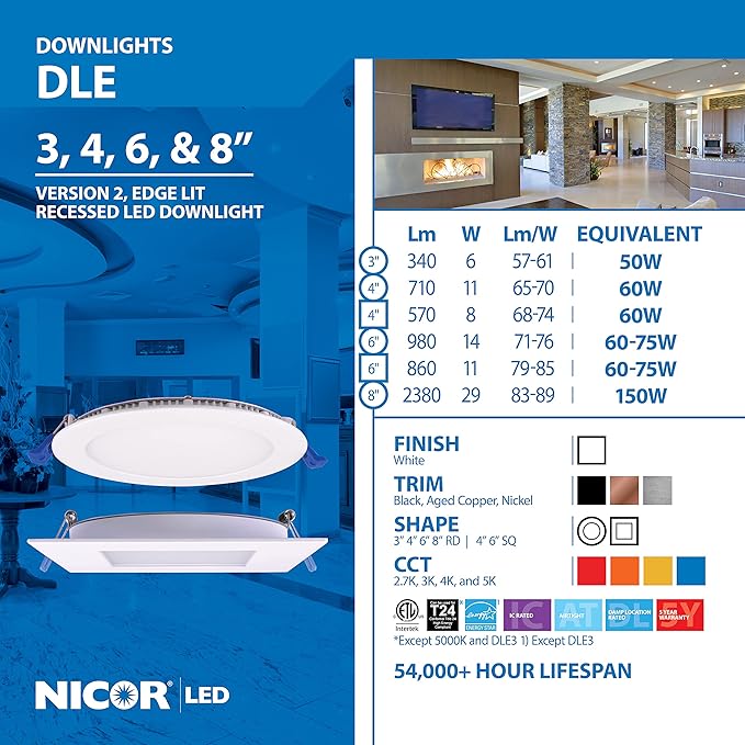 NICOR Lighting DLE821202KRDBK DLE Recessed Lighting Kit, 8, Black
