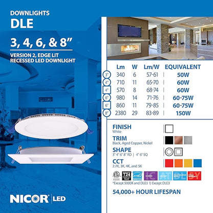 NICOR Lighting DLE821202KRDBK DLE Recessed Lighting Kit, 8, Black