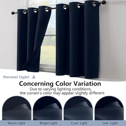 Simplebrand Navy Blue Window Valance for Kitchen 14 Inches Long 2 Panels Set, Room Darkening Valance Curtains for Living Room, Grommet Short Privacy Kitchen Curtains for Bedroom Kids Room, 40Wx14L