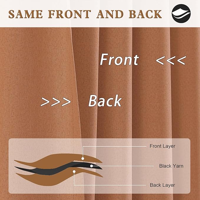 DUALIFE 2pcs 132 Inch Extra Long Linen Blackout Curtains Back Tab and Rod Pocket Thermal Insulated Light Blocking Drapes for Bedroom 2 Panels Set 50X132 Inches 11FT,Rust Terracotta