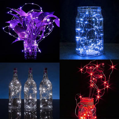 WATERGLIDE 12 Pack Fairy Lights Battery Operated (Included), 7 ft 20 LED Mini String Lights, Waterproof Silver Wire Firefly Starry Lights for DIY Wedding Christmas Party Mason Jars Decor, Multicolor