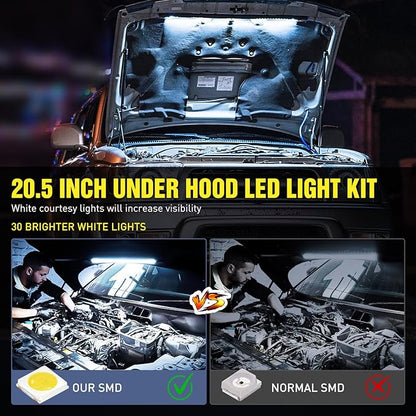 Nilight Under Hood Light Strip 30LED Waterproof Underhood Work Light with On/Off Switch Blade Fuse Engine Bay Repair Light White 12V for Car Truck SUV