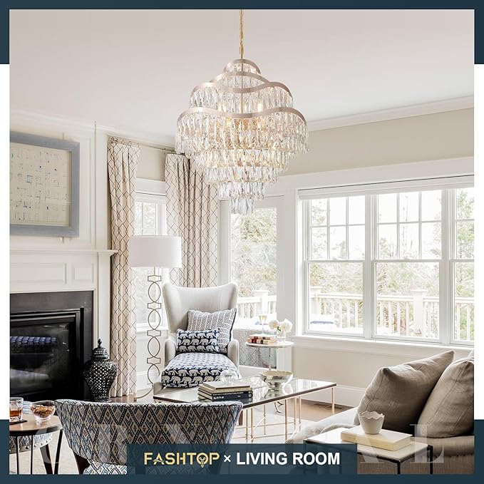 9-Tier K9 Crystal Chandelier 16 Lights Luxury Gold Light Fixtures 24" Crystal Pendant Ceiling Lighting for Living Room Dining Room Foyer Bedroom Kitchen, E12